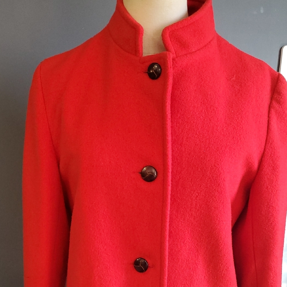 Vtg Coatique Red Wool Women's Pea Coat Jacket - Picture 3 of 13